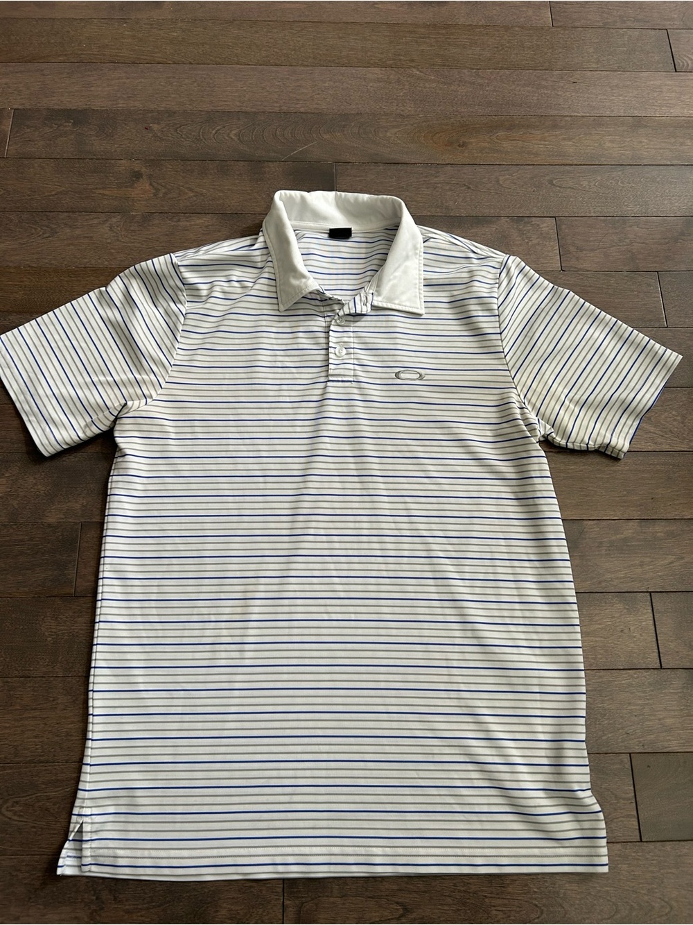 Oakley Golf Shirt White PoloThin Blue Stripes & Embroidered Logos